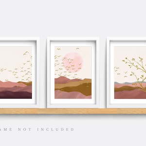 Abstract print, Set of 3 Print, Abstract Wall Art, Minimalist Prints, Pink and Mustard Art Prints, Modern wall art, Living room decor art