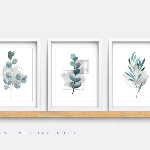 Flower wall art, Set of 3 prints, Floral nursery decor, botanical print, Eucalyptus print, Green abstract print, Plant art, Leaf print