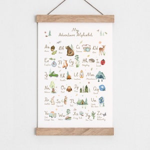 Nursery Alphabet print, nursery wall art, ABC nursery print, Woodland nursery, boy room print, gender neutral art, Adventure print, Forest