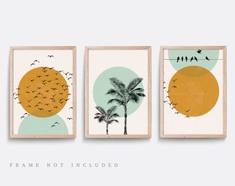 Abstract Print Set: Mustard, Blue, and Palm Art Prints