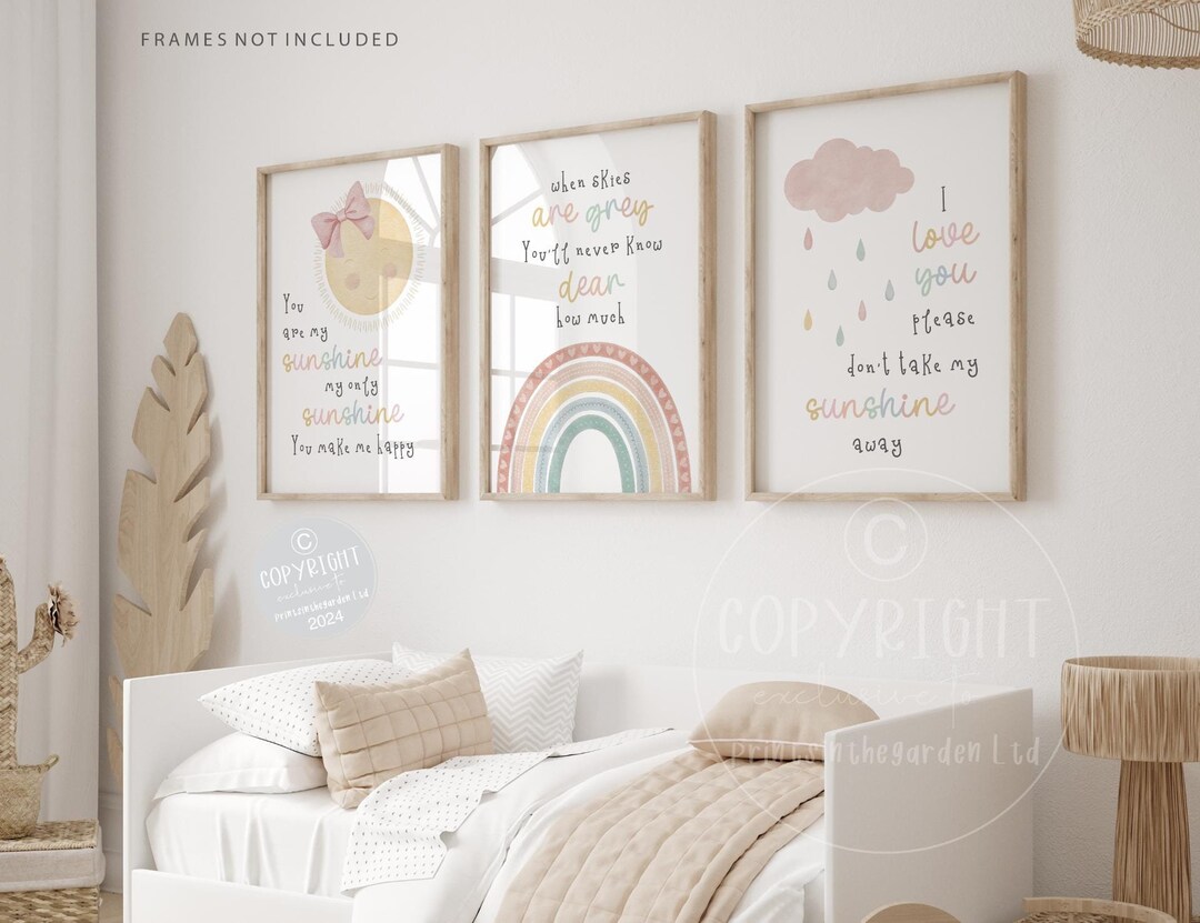 Sunshine Nursery Print Set: Rainbow & Cloud Wall Art - Etsy