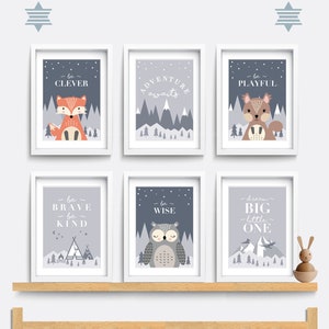 Woodland Nursery Art Prints: Adventure Awaits, Be Brave, Be Kind