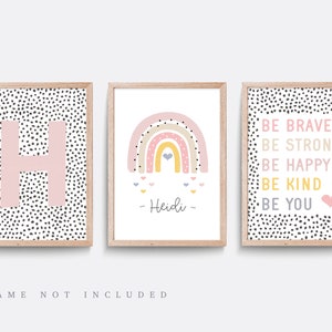 Rainbow nursery print, Rainbow wall art, Pink nursery decor, Girls nursery art, Baby name print, Pink wall art, Girls bedroom art, Set of 3