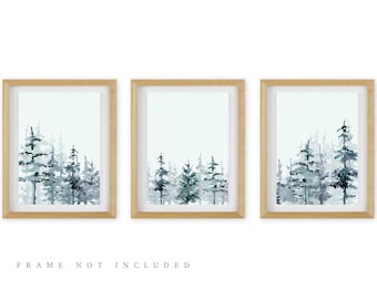 Abstract Forest Print Set: Minimalist Green & Grey Wall Art
