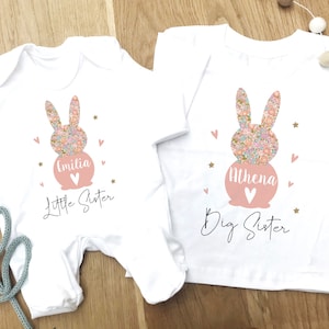 Sisters matching t-shirt and baby grow, New baby gift, Gift for sister, new big sister gift, Matching clothes for sisters, personalised top