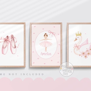 Ballet nursery print, swan wall art, Pink nursery decor, Girls nursery art, vintage style nursery, floral art, Girls bedroom art, Set of 3