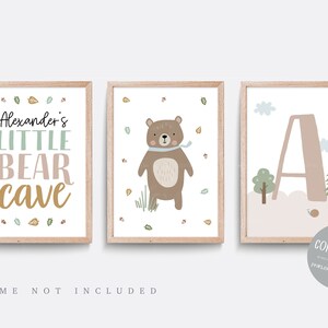 Bear nursery print, Nursery wall art, Set of 3, Woodland prints, Little Bear cave, Outdoor wall art, Forest nursery art, Bear wall art
