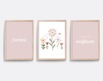 Wildflower Nursery Print Set: Personalized Floral Girl Bedroom Art