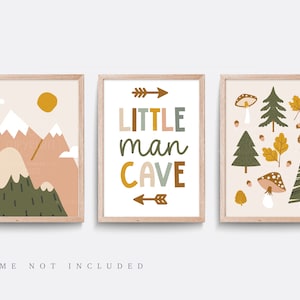 Mountain Nursery Art Prints: Beige & Green Forest Set