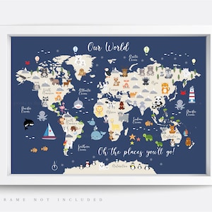 Animal World Map Print, Map Wall Art,  Educational Print,  Baby Decor,  Nursery Map,  Nursery Room,  Children's Room Decor,  Playroom Print