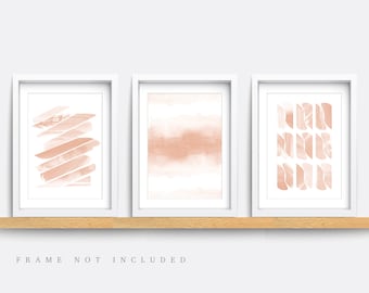 Minimalist Peach Abstract Art Prints: Set of 3