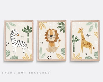 Safari nursery print, Lion wall art, Safari nursery decor, Boys nursery art, Zebra print, Jungle animal art, Boy bedroom art, Set of 3