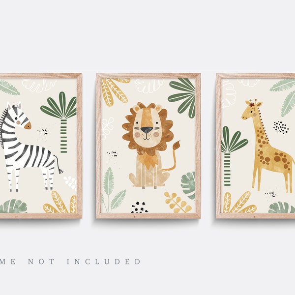 Safari nursery print, Lion wall art, Safari nursery decor, Boys nursery art, Zebra print, Jungle animal art, Boy bedroom art, Set of 3