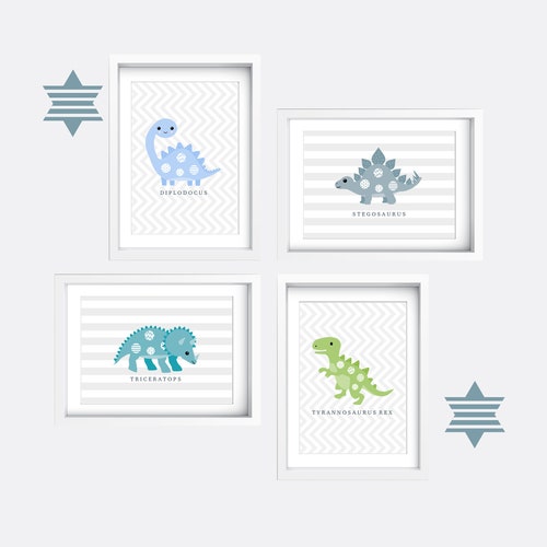 Dinosaur Nursery Wall Art Set of 4 Dinosaur Prints Trex Etsy