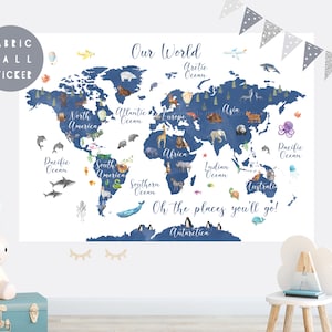 Animal World Map wall sticker, Wall decal, Nursery wall sticker, Nursery wall art, Kid wall decal, Mural, Animal world map, Map of the world