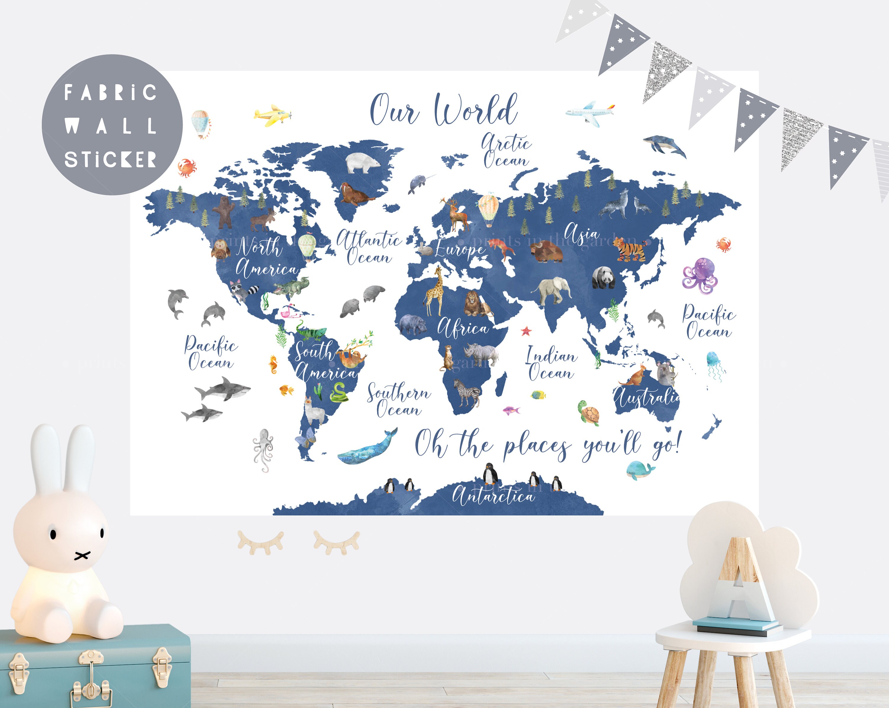 Animal World Map Wall Sticker Wall Decal Nursery Wall Etsy