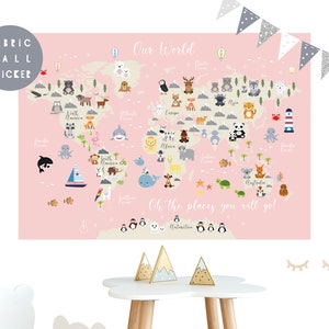 Animal World Map wall sticker, Wall decal, Nursery wall sticker, Nursery wall art, Kid wall decal, Mural, Animal world map, Map of the world