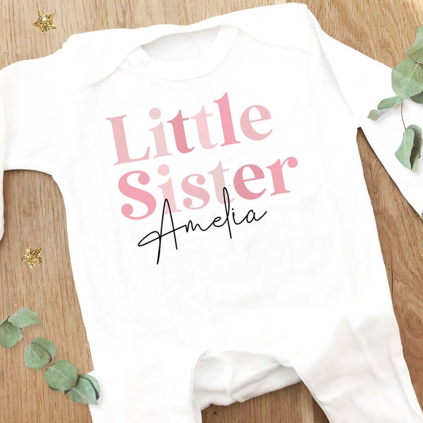 Personalised Sleepsuit, Little Sister Baby Grow,  Pyjamas, New baby gift,  Outfit for baby, Going home outfit, Little Sister gift, Baby girl