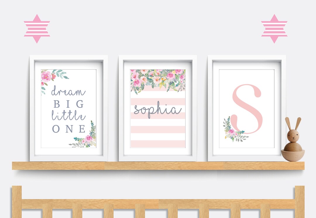 Flower Nursery Wall Art, Set of 3 Prints, Pink Nursery Decor, Floral ...