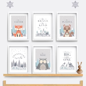 Woodland Nursery Print Set: Adventure Awaits, Be Brave, Be Kind