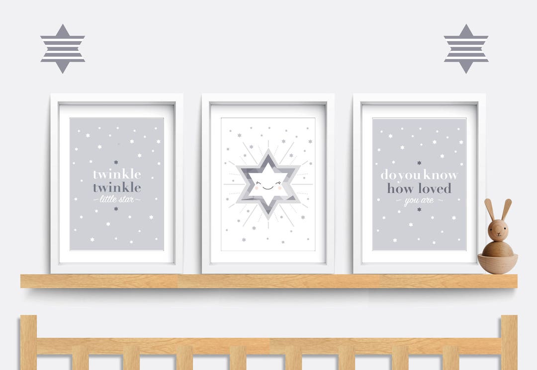 Nursery Wall Art, Set of 3 Star Prints, Twinkle Twinkle Little Star ...