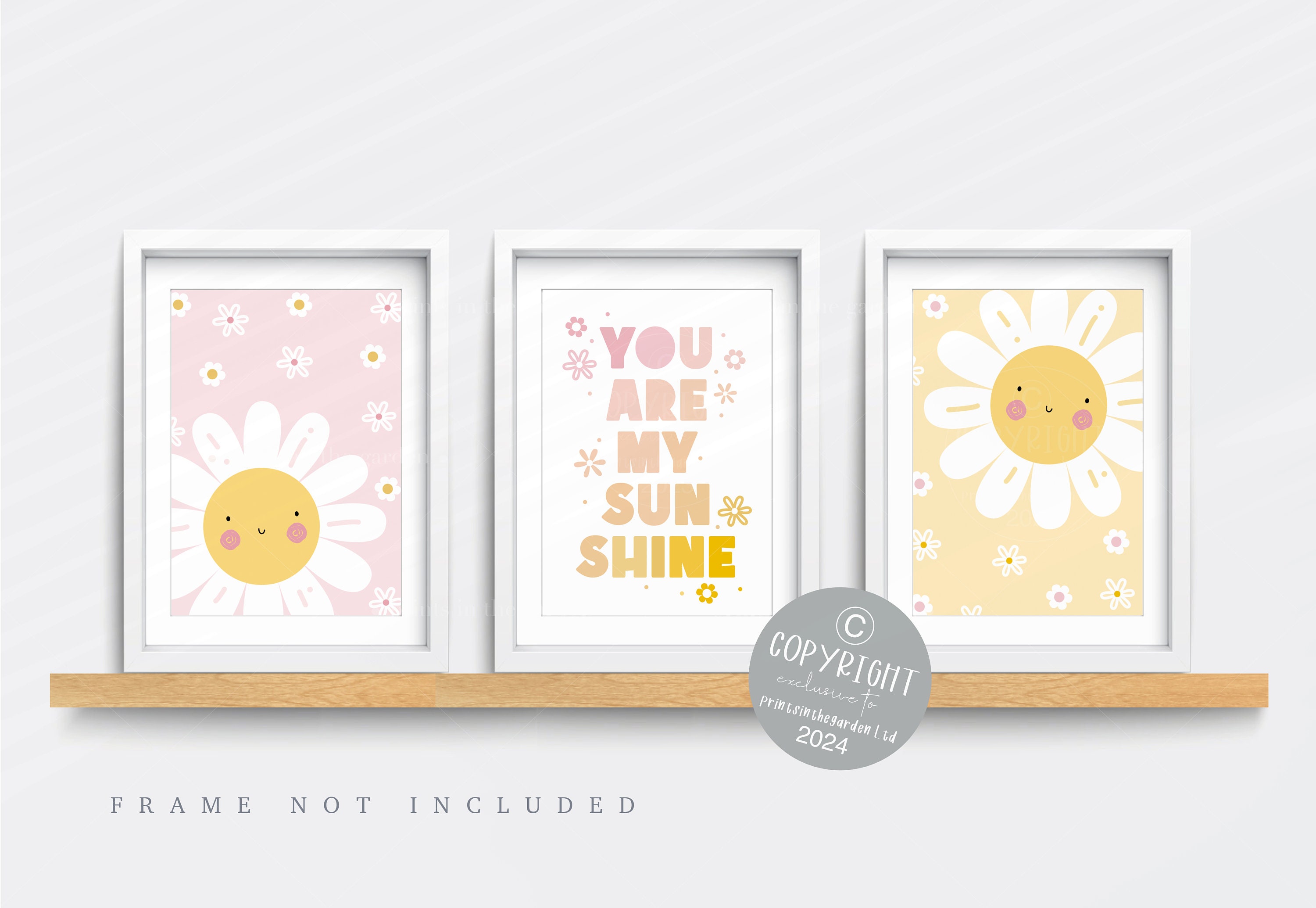 Rainbow Sunshine Nursery Print Set: Pink & Yellow Wall Art - Etsy