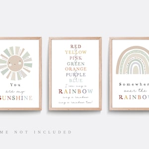 Rainbow nursery print, Rainbow wall art, Neutral nursery decor, You are my sunshine nursery art, Neutral nursery, Boy bedroom art, Set of 3