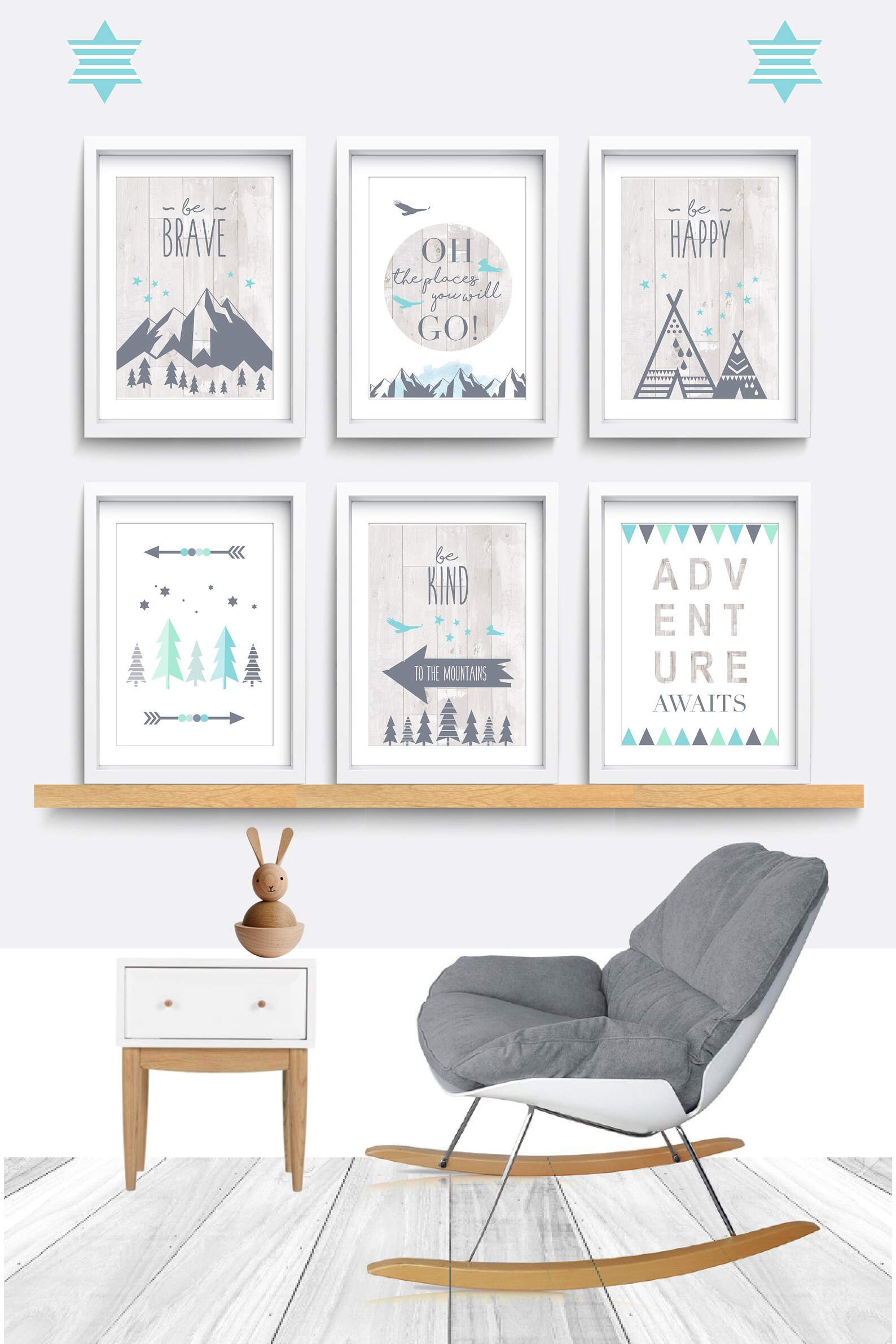 Mountain Nursery Wall Art Set of 6 Outdoor Prints Be Brave Etsy UK