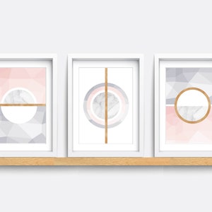 Set of 3 Prints, Abstract Wall Art Prints, Minimalist Prints, Pink and Grey Art Prints, Teen girl bedroom prints, Living room decor art