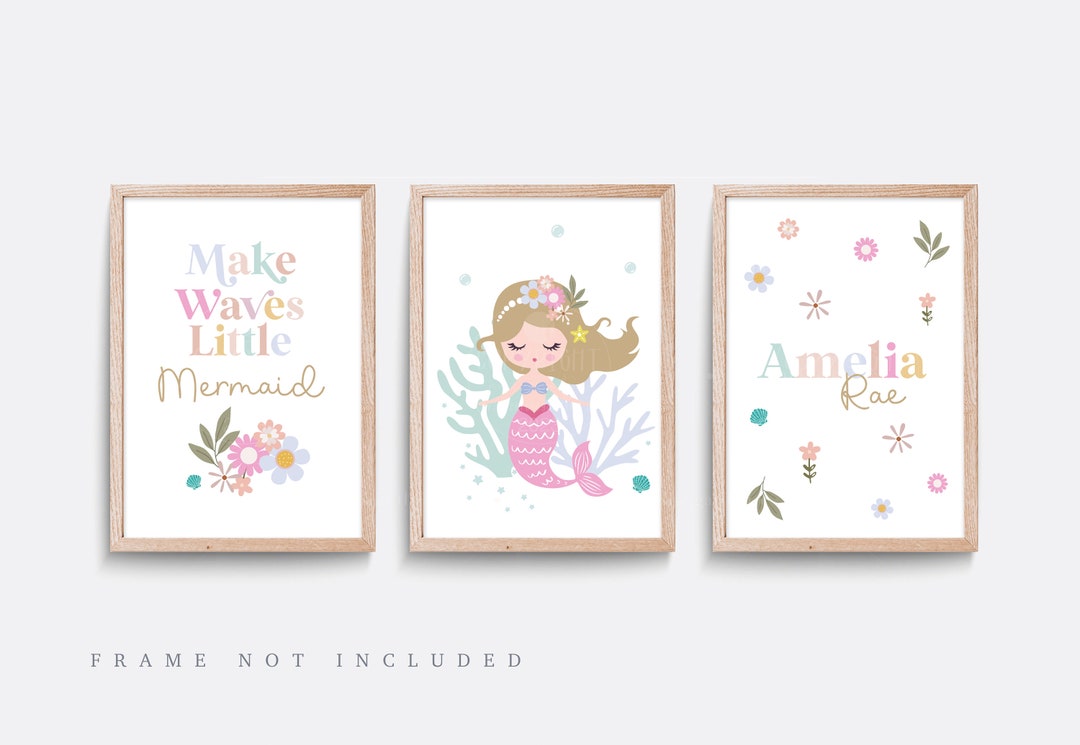 Mermaid Nursery Print Set: Floral Girl Bedroom Decor - Etsy