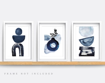 Blue Abstract Print Set: Minimalist Modern Wall Art
