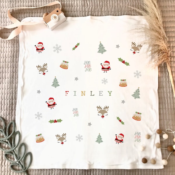 Personalisierte Weihnachts-Babydecke: Baumwoll-Geschenk für Neugeborene