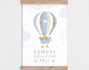 Safari Animal Birth Print: Personalized Baby Name Poster