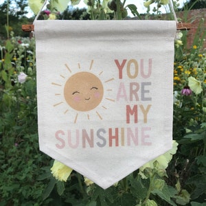 You are my sunshine pennant flag, boho nursery decor, bedroom decor, linen banner, Playroom, Children&#39;s bedroom flag, Kids birthday gift