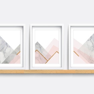 Set of 3 Prints, Abstract Wall Art Prints, Minimalist Prints, Pink and Grey Art Prints, Teen girl bedroom prints, Living room decor art