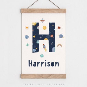 Boys space print, Space nursery print Kids bedroom art, Space name print, Children&#39;s Room Decor, Playroom Print, Personalised print