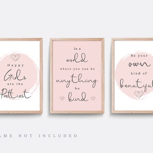 Pink and Grey prints, Set of 3, inspirational quotes, pink decor, living room print, bedroom print, Nursery wall art, Girls art, be kind art