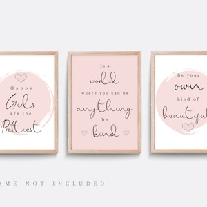 Pink and Grey prints, Set of 3, inspirational quotes, pink decor, living room print, bedroom print, Nursery wall art, Girls art, be kind art