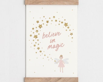 Fairy Nursery Print: Believe in Magic, Pink Girl Room Decor