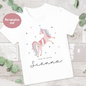 Girls Unicorn T-shirt, Personalised Kids T-shirt, Birthday Keepsake T-shirt, Children&#39;s Birthday Gift, Girls T-shirt, Kid&#39;s name T-shirt,