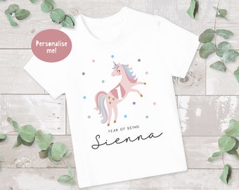 Girls Unicorn T-shirt, Personalised Kids T-shirt, Birthday Keepsake T-shirt, Children's Birthday Gift, Girls T-shirt, Kid's name T-shirt,