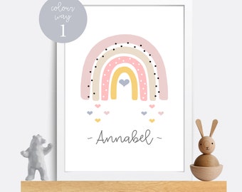 Rainbow nursery print, Name Print, Nursery wall art, Girl Wall Art, Child name print, Letter Wall Art, Nursery Initial, Pink nursery decor