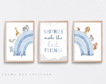 Safari Nursery Prints: Brothers, Rainbow, Hot Air Balloon, Set of 3