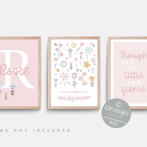Wildflower nursery print, Set of 3 prints, Floral nursery art, Girl bedroom art, Flower wall art, In a field of Roses she is a wildflower