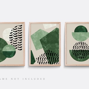 Abstract print, Set of 3 Print, Abstract Wall Art, Minimalist Prints, Green and black Art Prints, Modern wall art, Living room decor art