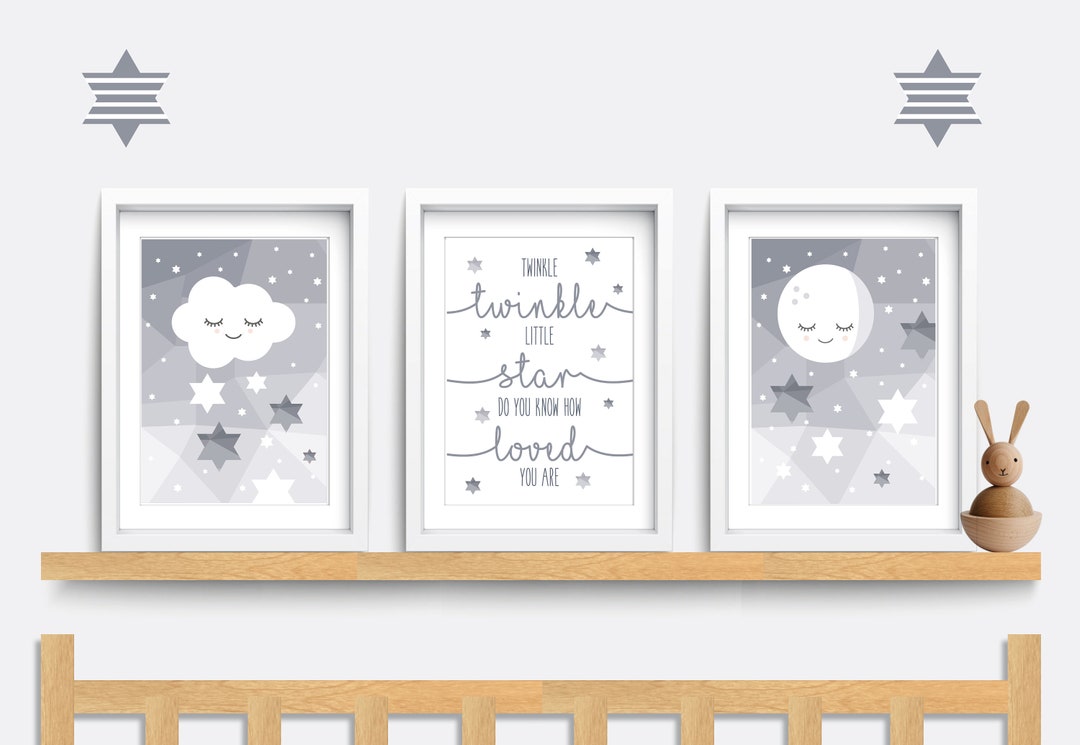 Nursery Wall Art, Set of 3 Star Prints, Twinkle Twinkle Little Star ...