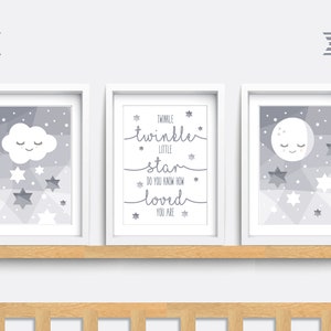 Nursery Wall Art, Set of 3 Star Prints, Twinkle Twinkle Little Star ...