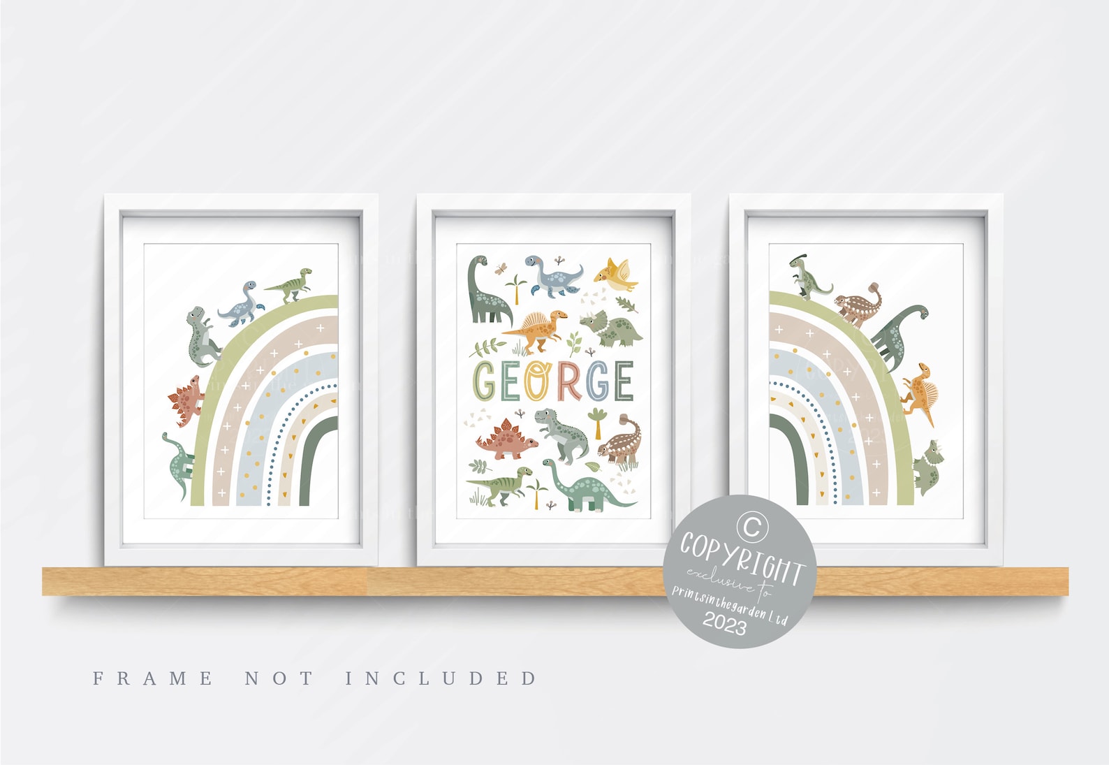 Dinosaur Nursery Print Set: Rainbow Wall Art, Boy Bedroom Decor - Etsy