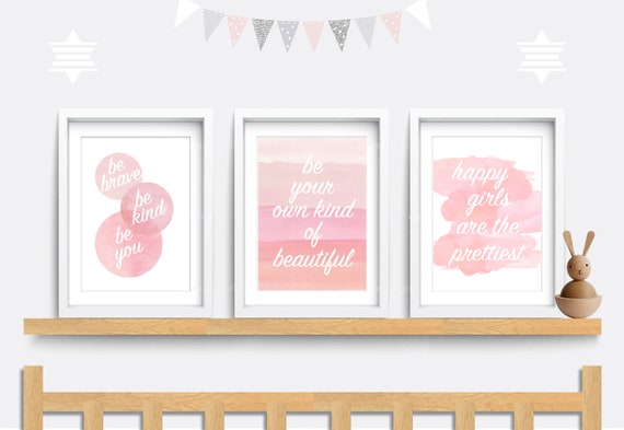 Pink Nursery Wall Art: Feather Quote Prints, Set of