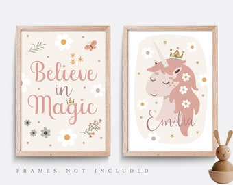 Unicorn Nursery Print Set: Pink Girl Bedroom Decor